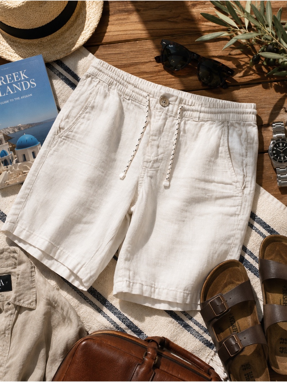 Free Line Athens Men’s 100% Linen Shorts Size 28 Resort Coastal